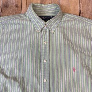 Polo Ralph Lauren Shirt Short Sleeve Button Down XLT Big And Tall Green Striped